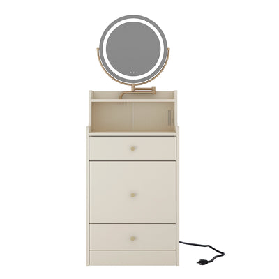 3 In 1 Vanity Desk With Mirror And Light ,Small Makeup Vanity Set With Charging Station, With 2 Drawers And Open Storage Space, With Upholstered Stool, Compact Dressing Table Writing Desk For Small Sp