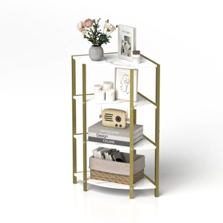 4-Tier Corner Open Shelf,Bookcase Freestanding Shelving Unit,Plant Stand Small Bookshelf For Living Room, Home Office, Kitchen, Small Space