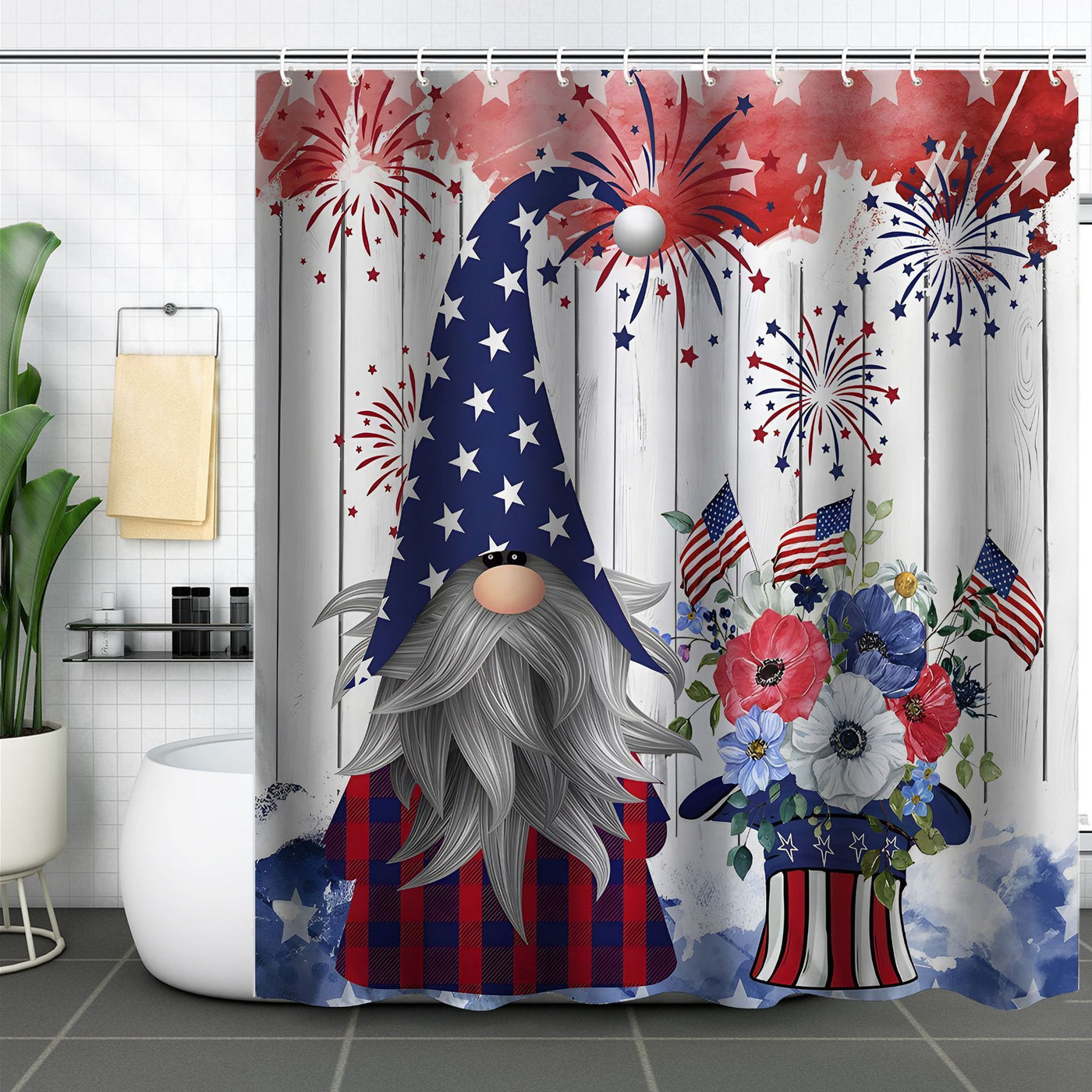 Independence Day Shower Curtain Bathroom Partition Punch-free