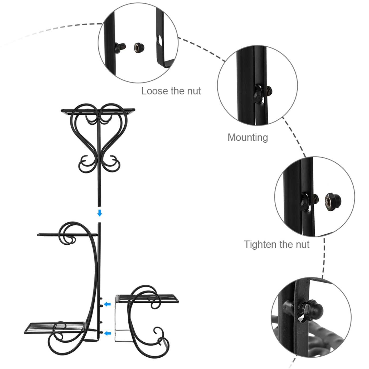 Square Potted Slot, Metal Plant Stand - Black