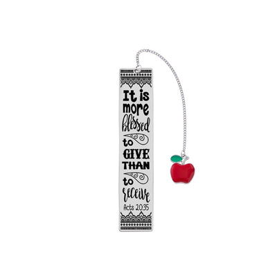 Engraved Bible Verse Stainless Steel Pendant Bookmark Red Apple Tassel Book Marks For Student Teachers Day Gifts