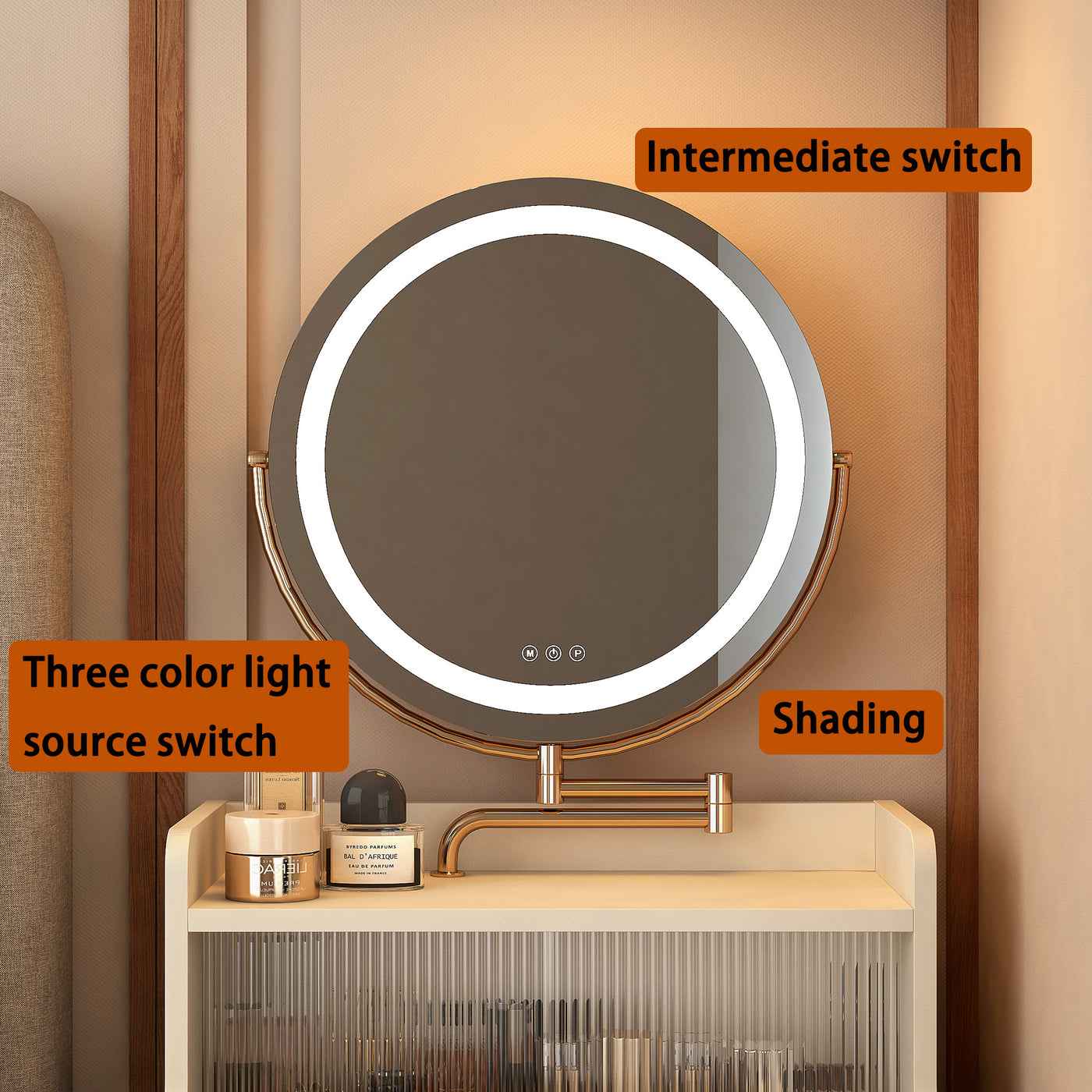 3 In 1 Vanity Desk With Mirror And Light ,Small Makeup Vanity Set With Charging Station, With 2 Drawers And Open Storage Space, With Upholstered Stool, Compact Dressing Table Writing Desk For Small Sp