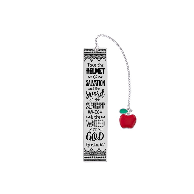 Engraved Bible Verse Stainless Steel Pendant Bookmark Red Apple Tassel Book Marks For Student Teachers Day Gifts