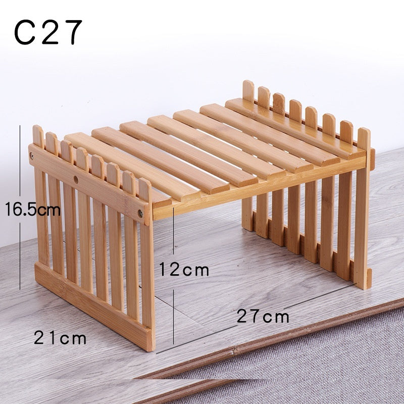Multi-layer Solid Wood Small Flower Stand Office Desk Surface Panel Bamboo Plant Simplicity Succulent Pot Frame Balcony Storage