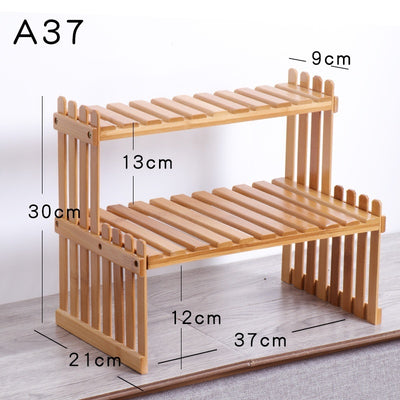 Multi-layer Solid Wood Small Flower Stand Office Desk Surface Panel Bamboo Plant Simplicity Succulent Pot Frame Balcony Storage