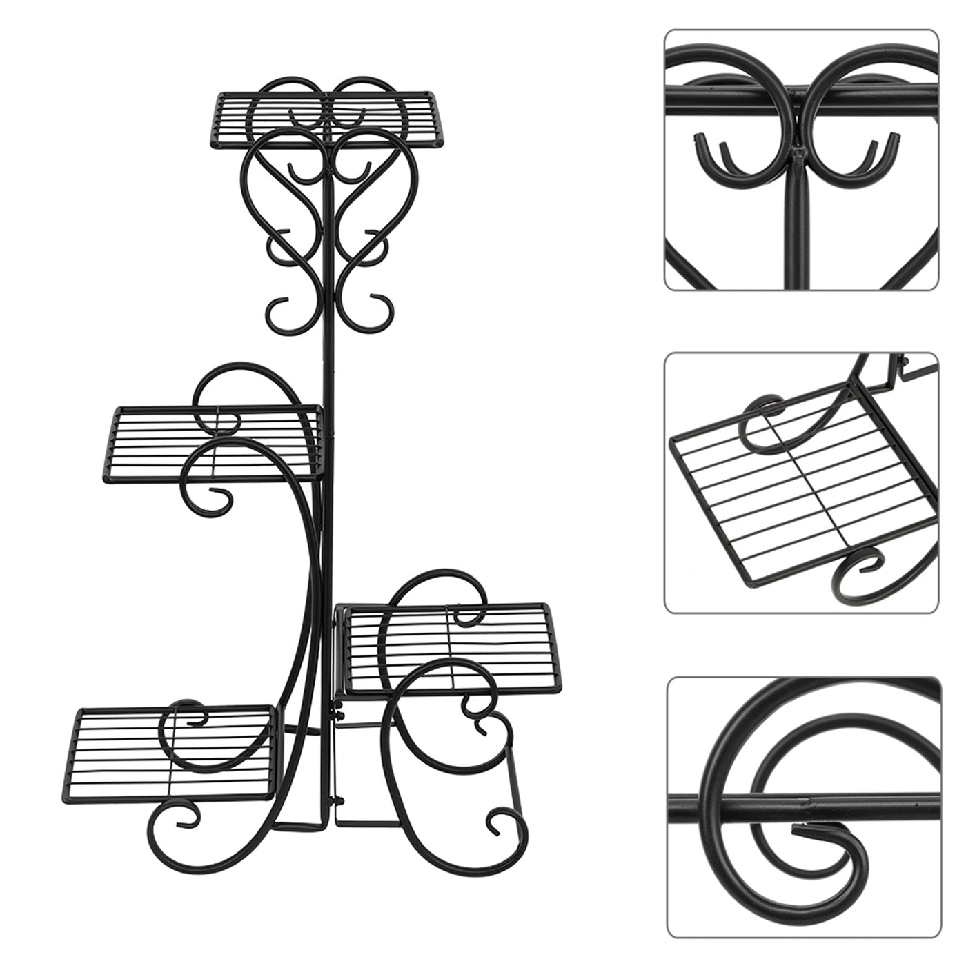 Square Potted Slot, Metal Plant Stand - Black
