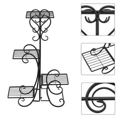 Square Potted Slot, Metal Plant Stand - Black