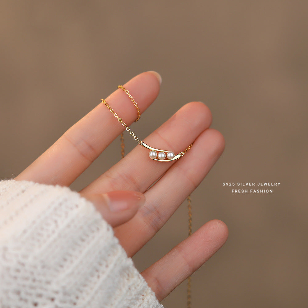 S925 Sterling Silver Pea Pod Pearl Necklace For Women